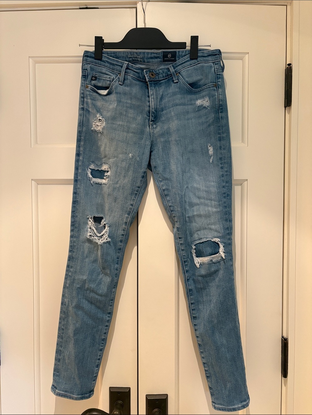 AG Adriano Goldschmied Women’s middi ankle Light Blue Distressed Skinny Jeans